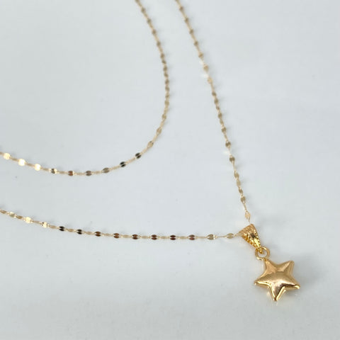 Set Cadena ● Crispeta + Dije Estrella Oro amarillo 18k 0,6 Gr / 1 mm / 45 Cm †