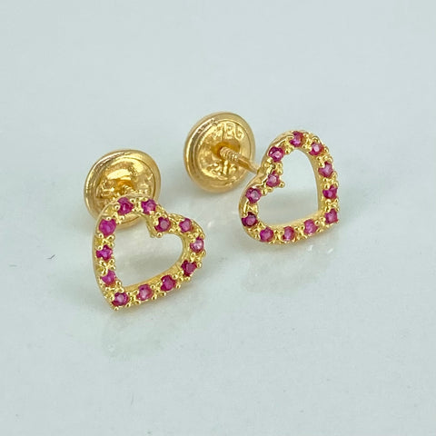 Topos Corazon Circones Fucsias Oro amarillo 18k 0,9 Gr / 8,1 mm  *