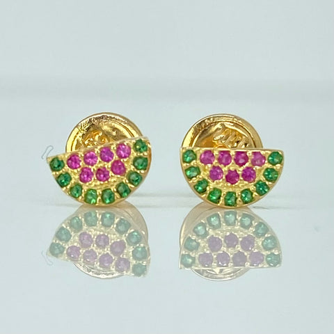 Topos Sandia Circones Fucsias Verdes Oro amarillo 18k 0,78 Gr / 4 mm