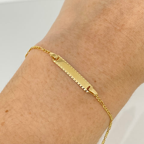 Pulso bebé ● Placa Rectangular Tres Por Uno 3x1 Oro amarillo 18k +1 / 1,65 Gr / 1,3 mm / 16 Cm †