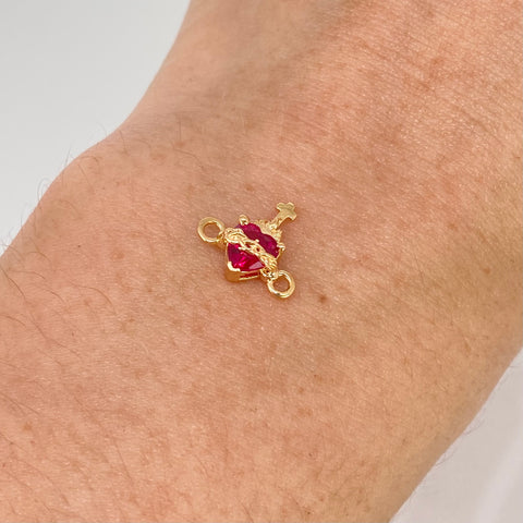 Herraje Corazon Circon Fucsia Oro amarillo 0,85 Gr / 1,3 Cm *