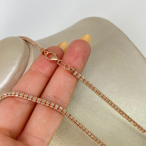 Cadena ● Punto Cuadrado Diamantado Oro blanco y Oro rosa 18k +3 / 20,05 Gr / 3 mm / 60 Cm *