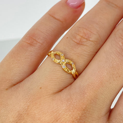 Anillo Infinito Circones Blancos Oro amarillo 18k / Talla 6 / 1,05 Gr *