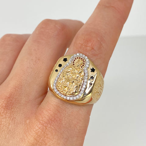 Anillo Contorno Virgen Del Carmen Circones Blancos Oro amarillo y Oro blanco 18k / Talla 10 1/2 / 7,25 Gr †