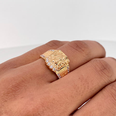 Anillo Rostro Jesus Circones Blancos Oro amarillo / Talla 9 1/4 / 5,7 Gr *