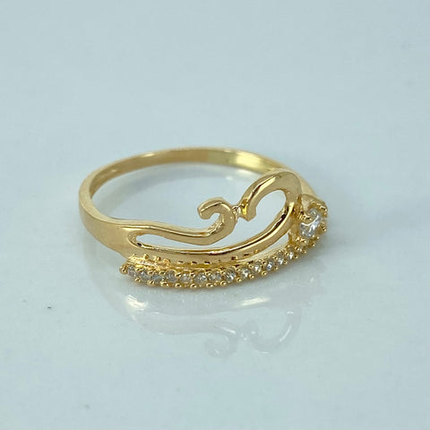 Anillo Lineas Curvas Churumbela Circones Blancos Oro amarillo 18k / Talla 6 1/2 / 1,5 Gr †