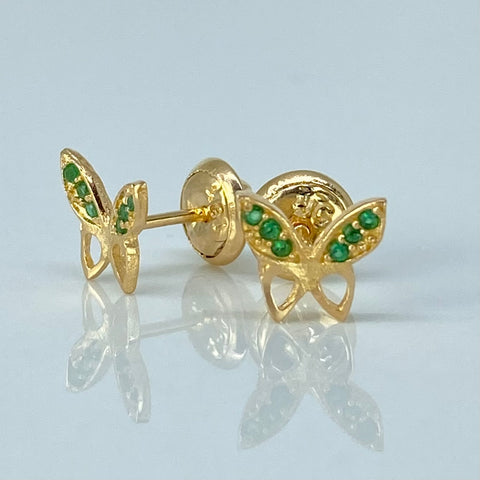 Topos Mariposa Circones Verdes Oro amarillo 0,84 Gr / 7 mm