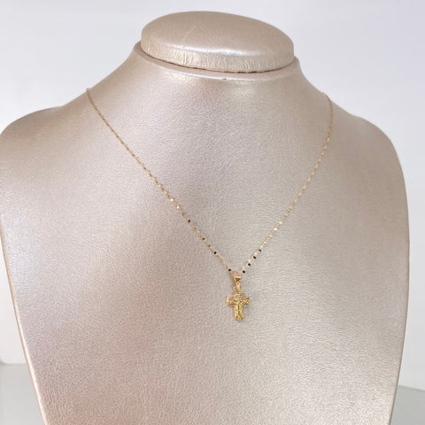 Set Cadena ● Crispeta + Dije Cruz Cristo Oro amarillo 18k 0,65 Gr / 1 mm / 45 Cm *