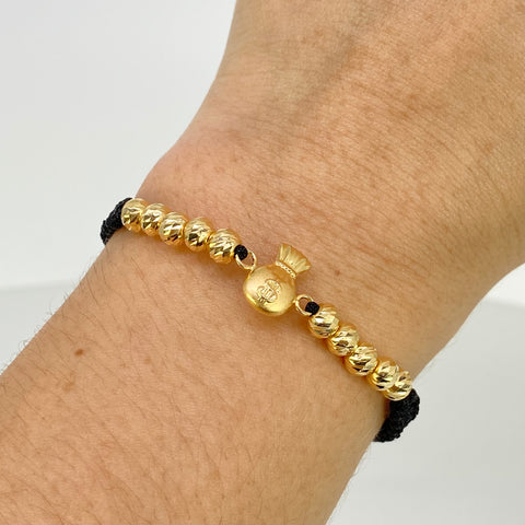 Pulsera tejida Herraje Bolsa Dinero / BD 10uni 5mm / Hilo Negro Oro amarillo 18k 1,46 Gr *