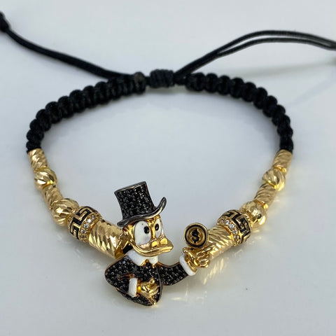 Pulsera tejida Caricatura / Cilindros / Bolas 2 Und 5 mm y 2 Und 6 mm Hilo Negro Oro amarillo 18k 8,81 Gr †