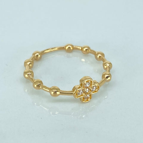 Anillo Bolas Cruz Circones Blancos  Oro amarillo 18k / Talla 7 / 2,15 Gr †