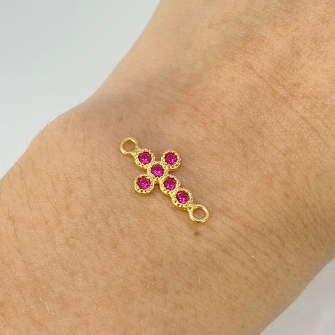 Herraje Cruz Circones Fucsias Oro amarillo 18k 1,05 Gr / 1,9 Cm *