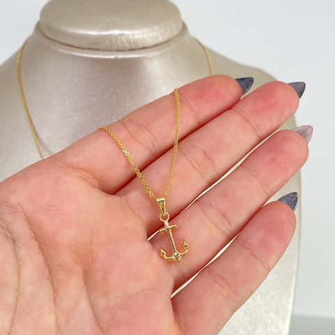Set Cadena ● Mini China + Dije Ancla Oro amarillo 18k 2,32 Gr / 1,1 mm / 50 Cm †
