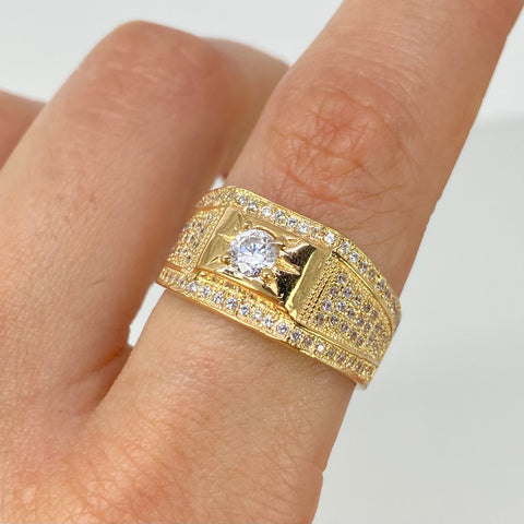 Anillo Cuadro Central Circones Blancos Oro amarillo 18k / Talla 9 / 6 Gr †