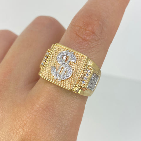 Anillo Signo Dolar Circones Blancos Oro amarillo 18k / Talla 10 1/4 / 7,23 Gr *