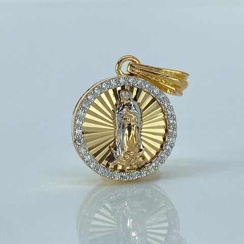 Dije Virgen Guadalupe Circones Blancos Oro amarillo 1,96 Gr / 1,8 Cm