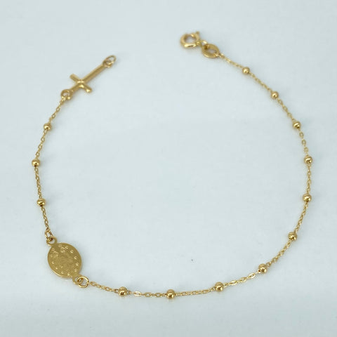 Pulso ● Denario Virgen Milagrosa Bolas Lisas 2mm Oro amarillo 18k +3 / 1,65 Gr / 18 Cm *