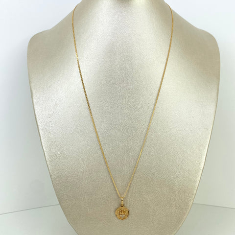 Set Cadena ● Mini China + Dije Corona Circones Blancos Redondo Oro amarillo 18k 2,63 Gr / 1,2 mm / 50 Cm *
