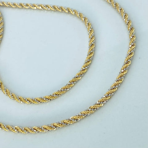 Cadena ● Lazo Trenzado Mini Militar Oro amarillo y Oro blanco 18k +3 / 11,4 Gr / 2,8 mm / 60 Cm †