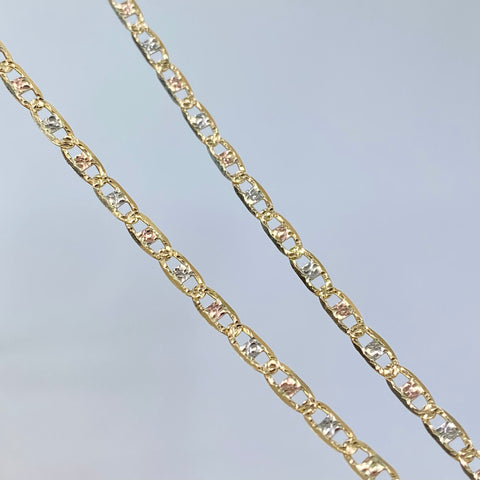 Cadena ● Escalera Plana Diamantada Tres oros 18k 5,64 Gr / 2,5 mm / 60 Cm