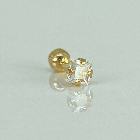 Piercing Circon Cuadrado Blanco / Oro Amarillo 18k (Joya) / 0,3gr / 3.4mm / (Oreja) †