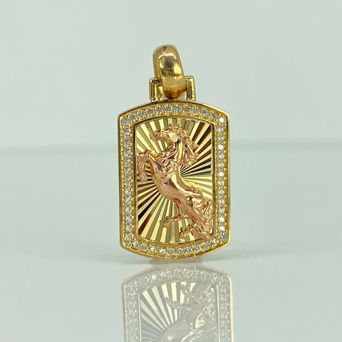 Dije Medalla Caballo Diamantado Circones Blancos Oro amarillo y Oro rosa 18k 4,08 Gr / 3,1 Cm