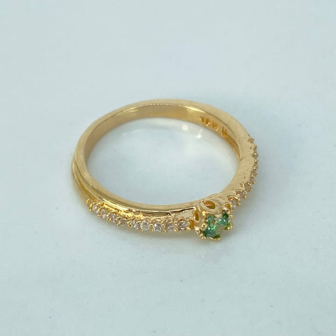 Anillo Solitario Churumbela Circones Verde Blancos Oro amarillo / Talla 5 1/4 / 2,23 Gr †