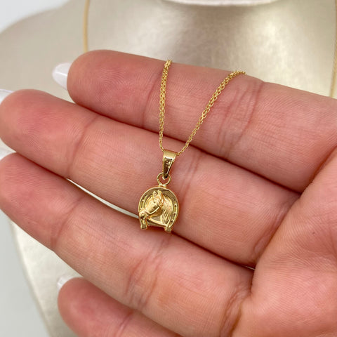 Set Cadena ● Mini China + Dije Herradura Caballo Oro amarillo 18k 2,4 Gr / 1,2 mm / 50 Cm *