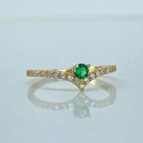 Anillo Tiara 15años Circones Blancos Verde Oro amarillo / Talla 6 / 1,31 Gr †