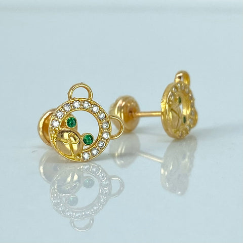Topos Oso Circones Blancos Verde Oro amarillo 18k 1,53 Gr / 9 mm  *