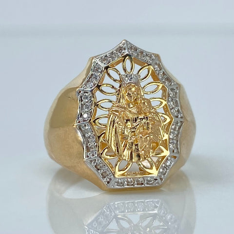 Anillo Virgen del Carmen Circones Blancos Oro amarillo y Oro blanco 18k / Talla 7 1/2 / 5,70 Gr †