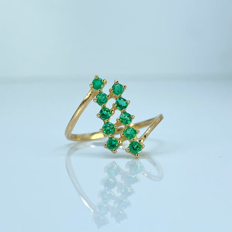 Anillo Árabe Doble Línea 25 Pts De Esmeralda Oro amarillo 18k / Talla 8 1/4 / 2,09 Gr †