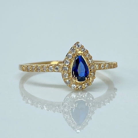 Anillo Solitario Gota Circones Blancos Y Azul Oro amarillo 18k / Talla 6 1/2 / 1,76 Gr