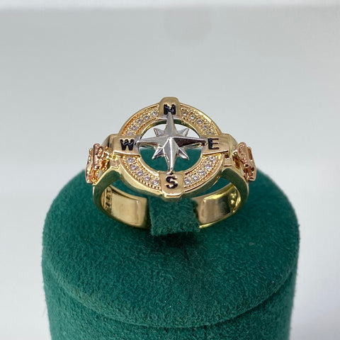 Anillo Brujula Circones Blancos Tres oros 18k / Talla 10 / 6,25 Gr *
