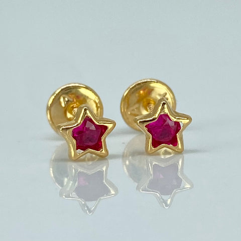 Topos Estrella Circones Fucsias Oro amarillo 18k 0,55 Gr / 5 mm *
