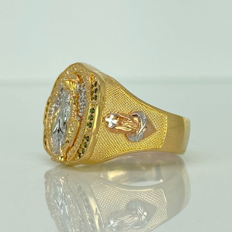 Anillo Virgen Milagrosa Circones Verdes Blancos Tres oros 18k / Talla 10 3/4 / 10,93 Gr