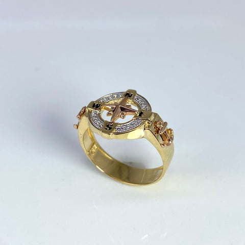 Anillo Brújula Circones Blancos Oro amarillo y Oro rosa 18k / Talla 10 1/2 / 6,28 Gr †