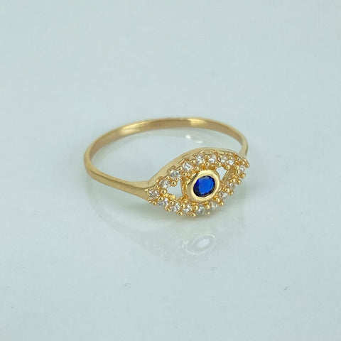 Anillo Ojo Circones Blancos Azul Oro amarillo 18k / Talla 7 / 1,52 Gr
