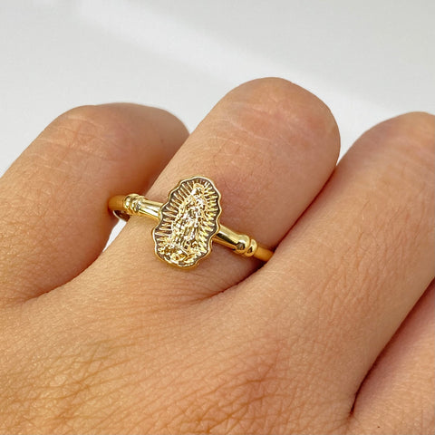 Anillo Contorno Virgen Guadalupe Oro amarillo 18k / Talla 9 1/2 / 1,33 Gr *
