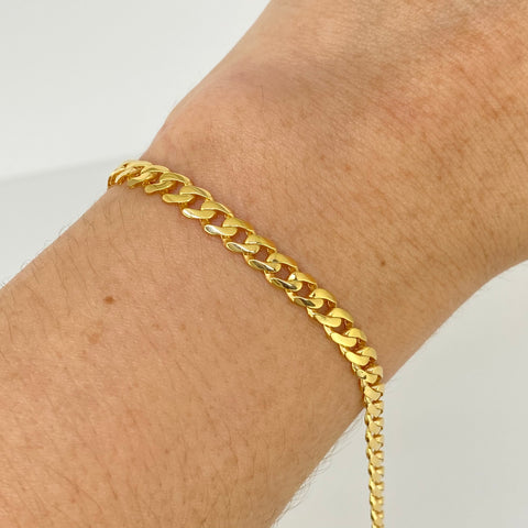 Pulso ● Cubano Circones Blancos Oro amarillo 18k +1 / 7,1 Gr / 4,5 mm / 20,5 Cm *