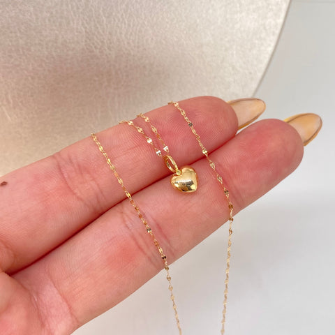Set Cadena ● Crispeta + Dije Corazon Oro amarillo 18k 0,65 Gr / 1 mm / 45 Cm †