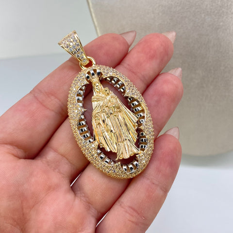 Dije Virgen Del Carmen Circones Blancos POR FABRICACION Oro amarillo y Oro blanco 18k 24,8 Gr *
