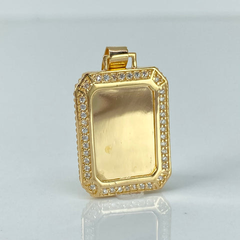 Dije Placa Rectangular Circones Blancos Oro amarillo 18k 3,05 Gr / 3 Cm *