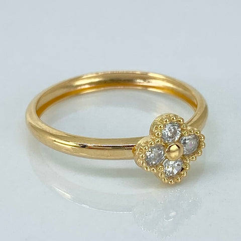Anillo Trebol Circones Blancos Oro amarillo 18k / Talla 7 1/4 / 1,35 Gr *