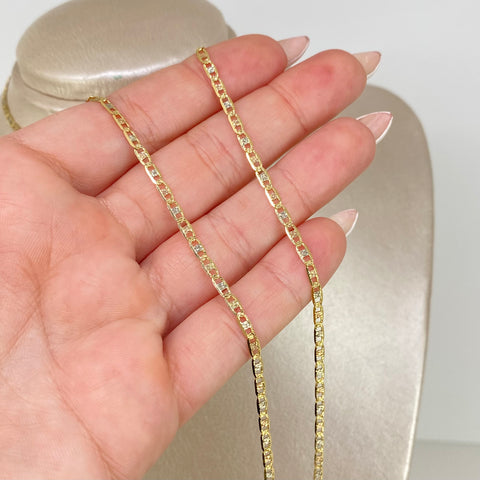 Cadena ● Escalera plana Diamantada Tres oros 18k 5,65 Gr / 2,5 mm / 60 Cm