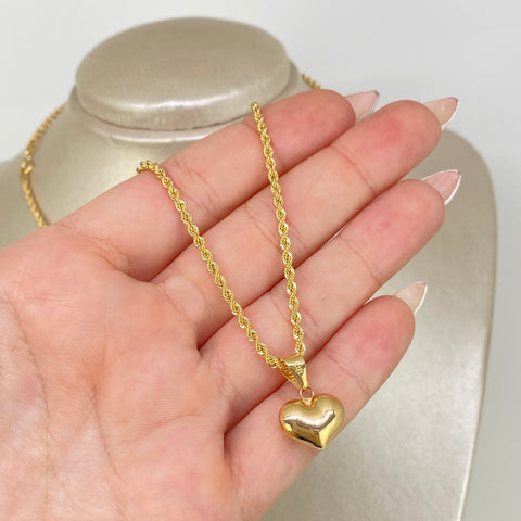 Set Cadena ● Lazo + Dije Corazon Oro amarillo 18k 3,72 Gr / 2,2 mm / 50 Cm *