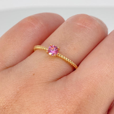 Anillo Solitario Entorchado Circon Rosa Oro amarillo / Talla 7 1/4 / 1,55 Gr †