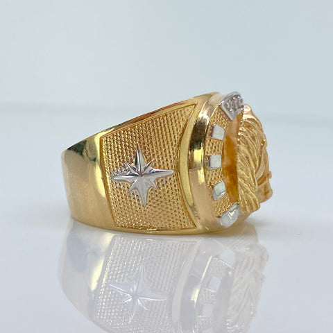 Anillo Herradura Caballo Circones Blancos Oro amarillo y Oro blanco 18k / Talla 11 / 7,55 Gr