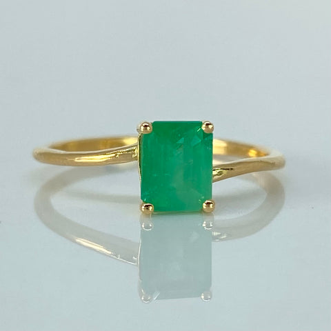 Anillo Solitario Esmeralda Cuadrada 75PTS Oro amarillo 18k / Talla 6 1/4 / 1,65 Gr †
