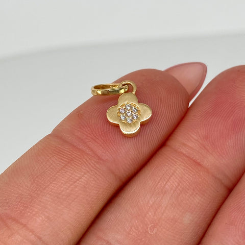 Dije Flor Circones Blancos Central Oro amarillo 18k 0,69 Gr / 1,4 Cm *